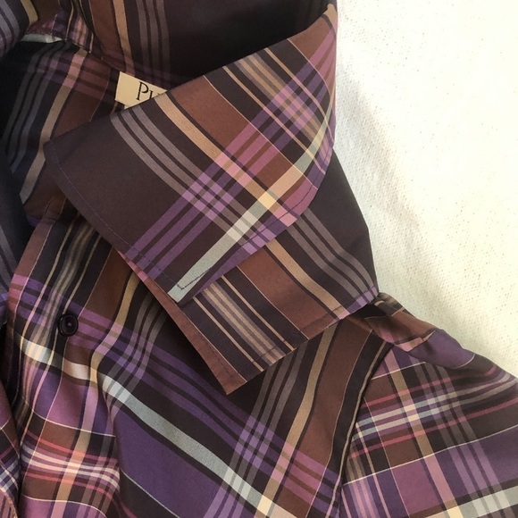 PULI Purple plaid Button up double collar jacket blouse​​​.  Feminine. Medium - Picture 9 of 10